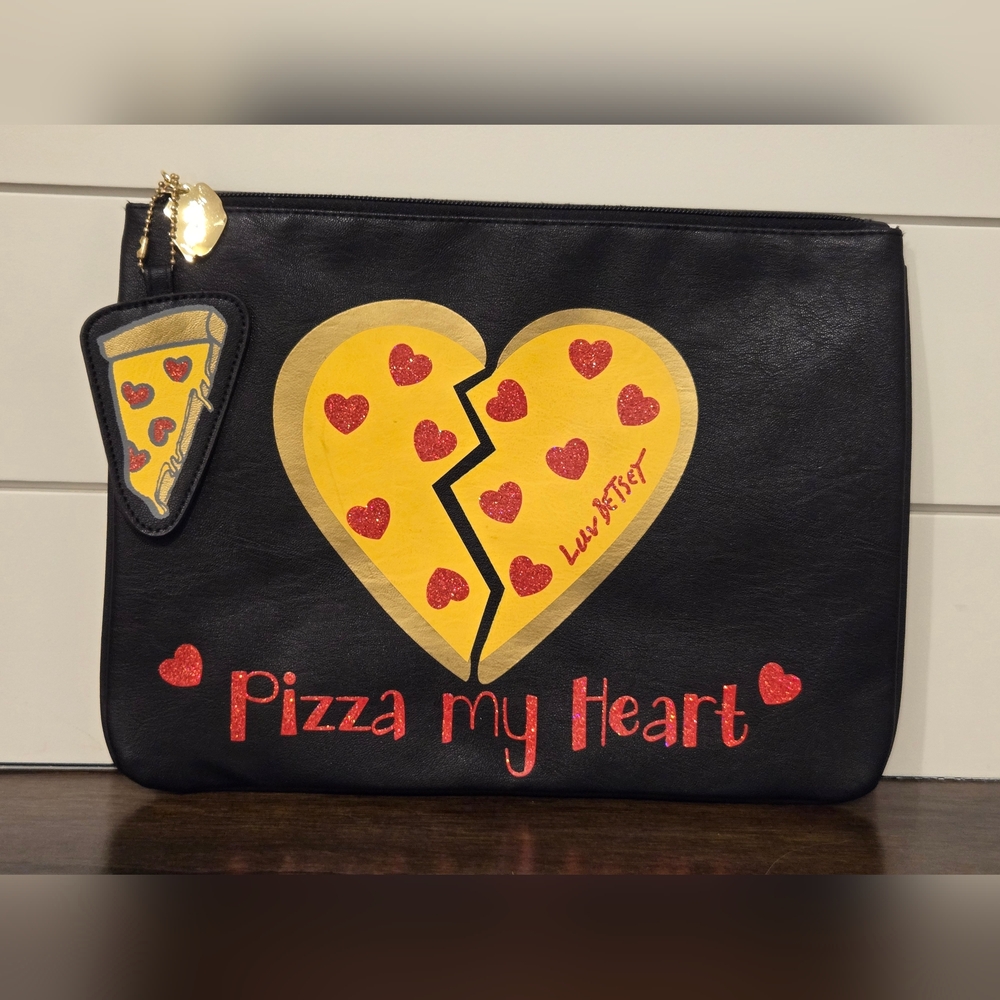 Betsey Johnson Black and Yellow 'Pizza My Heart' Mini Bag